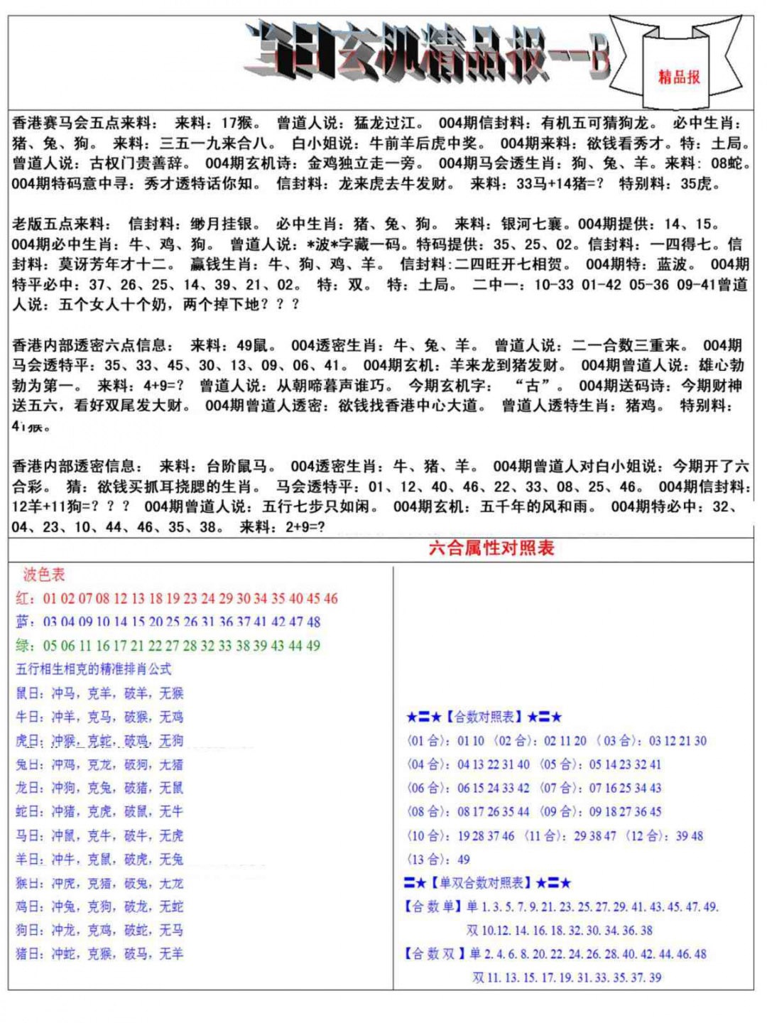 004期当日玄机精品报B[图]