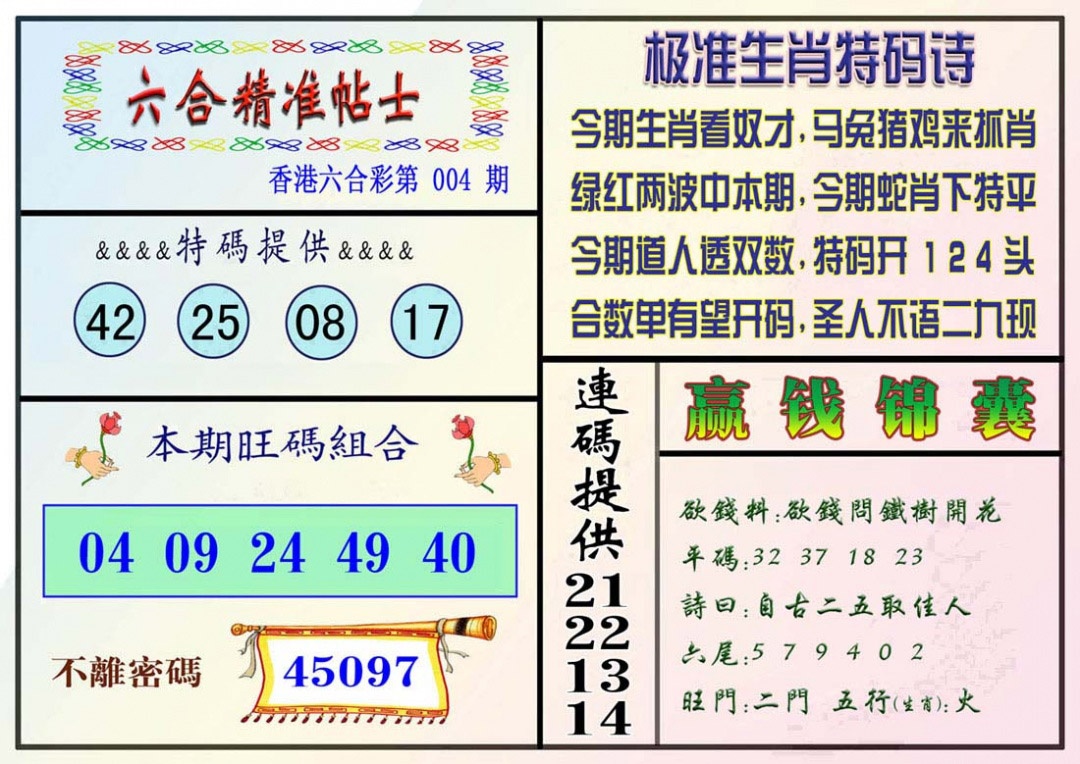 004期精准贴士[图]