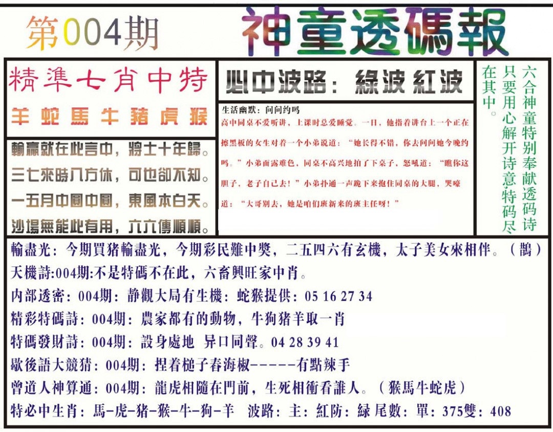 004期神童透码报(正版)[图]